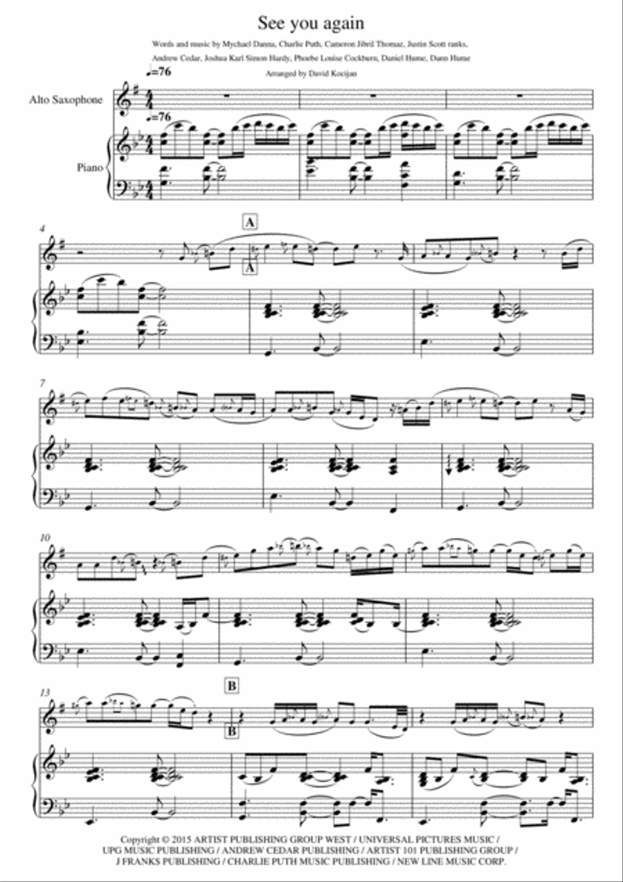 See You Again Alto Saxophone scores gallery preview page 2