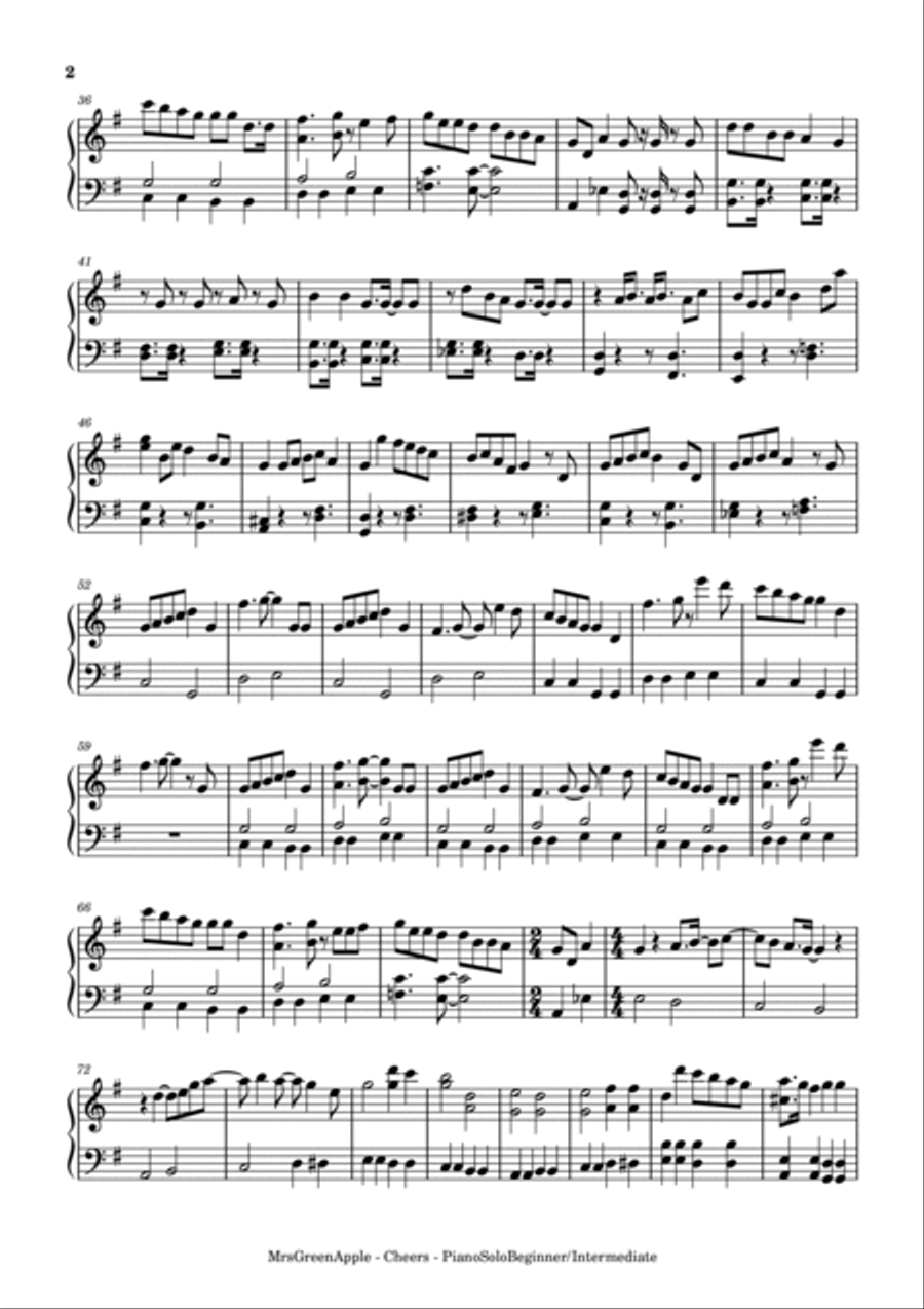 Cheers Cheers Piano, Vocal, Guitar scores gallery preview page 2