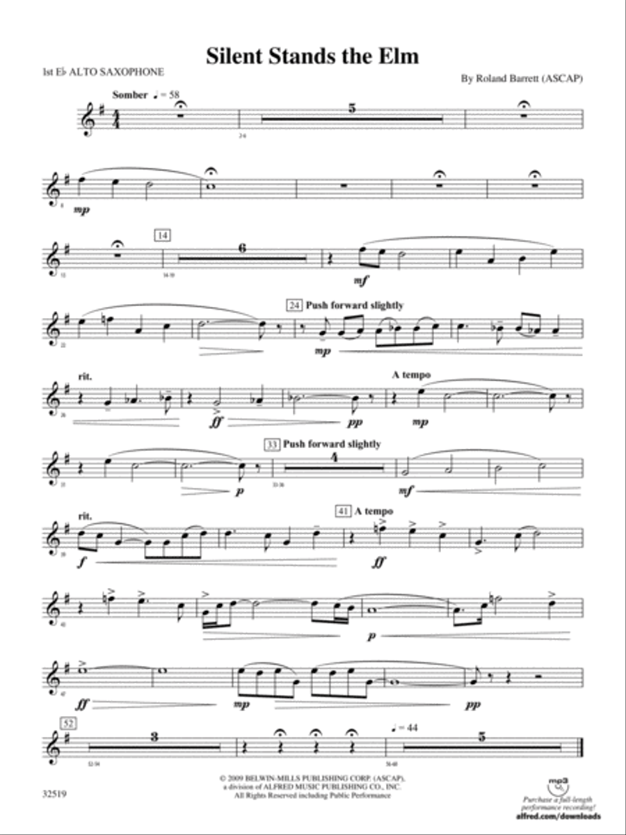 Silent Stands the Elm: E-flat Alto Saxophone Concert Band scores gallery preview page 1