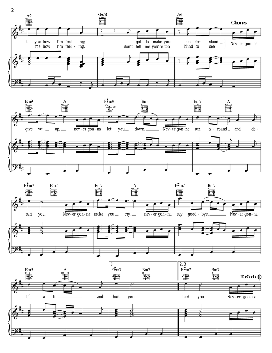 Never Gonna Give You Up Piano, Vocal, Guitar scores gallery preview page 2