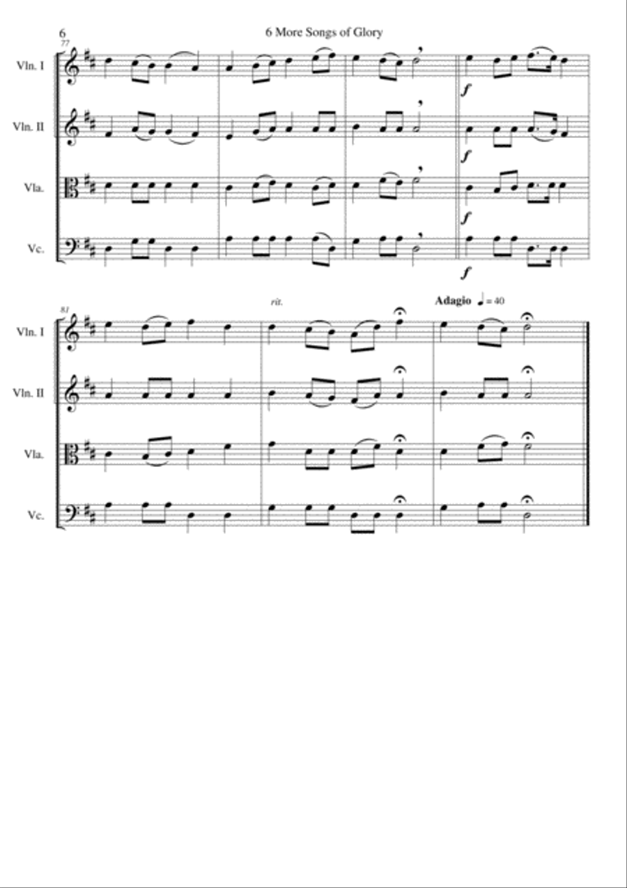 6 more Songs of Glory for string quartet image number null