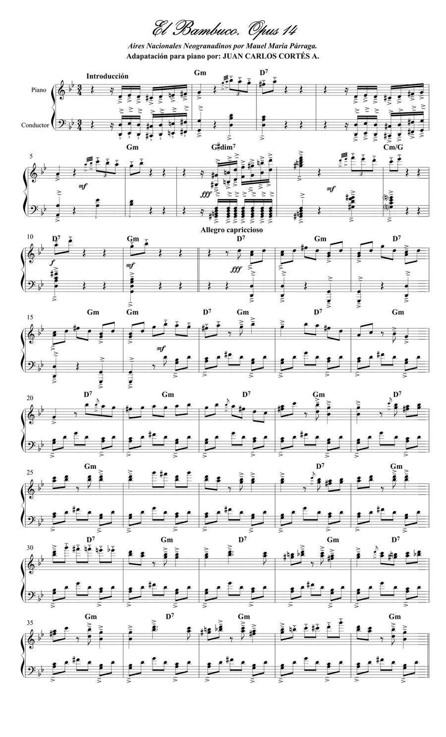 El Bambuco Opus 14 por Manuel María Párraga Paredes Piano Solo scores gallery preview page 1