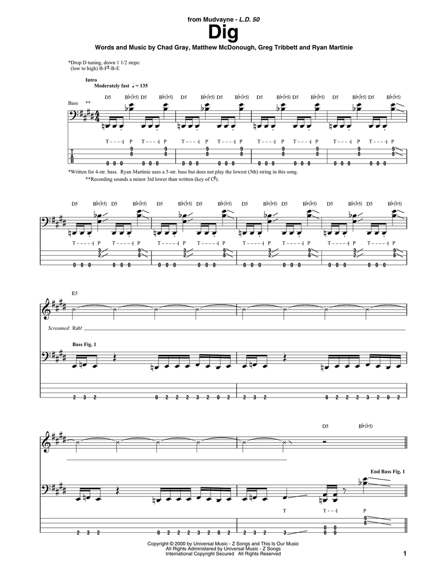 Dig Bass Guitar Tablature scores gallery preview page 1