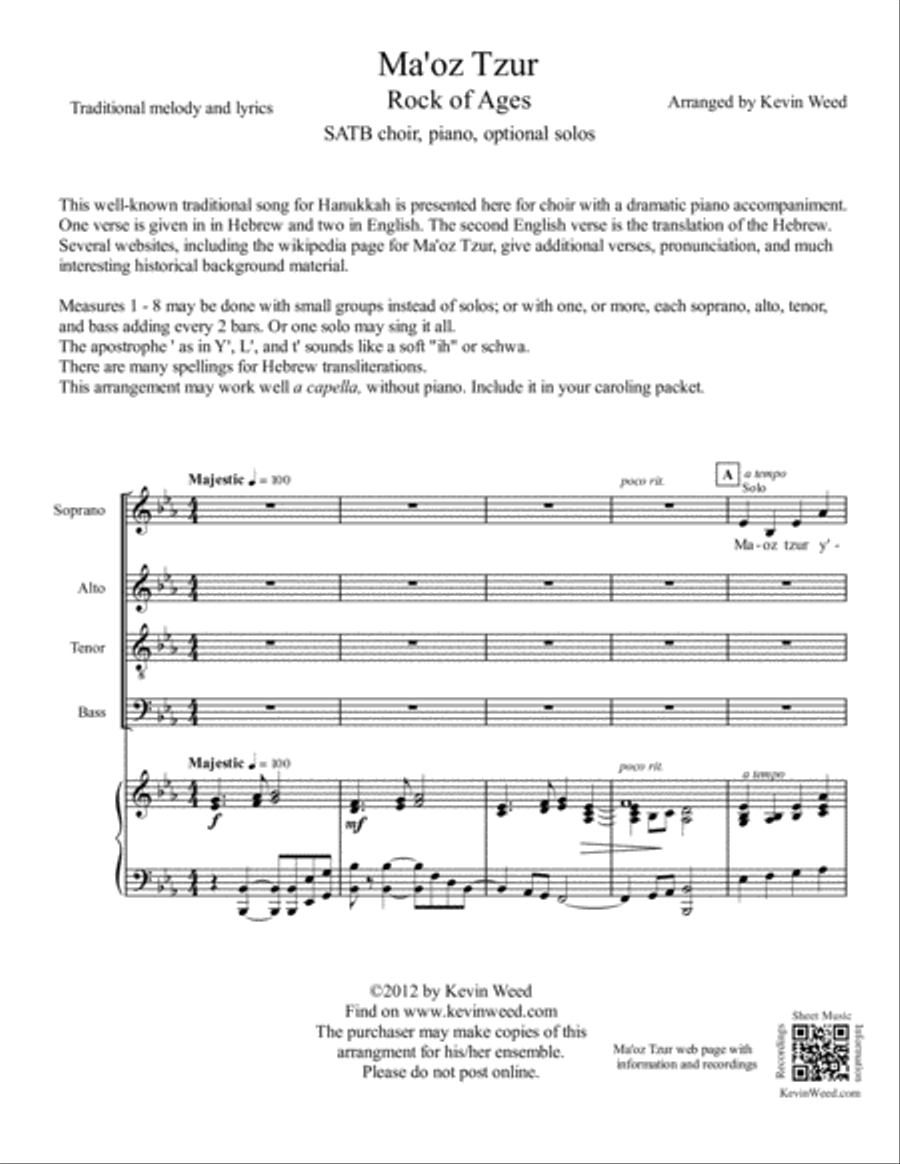 Ma'oz Tzur - Rock of Ages 4-Part scores gallery preview page 1