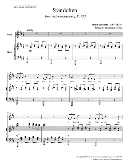 Schubert - Serenade (Ständchen) from Schwanengesang - Low Voice in B Minor image number null