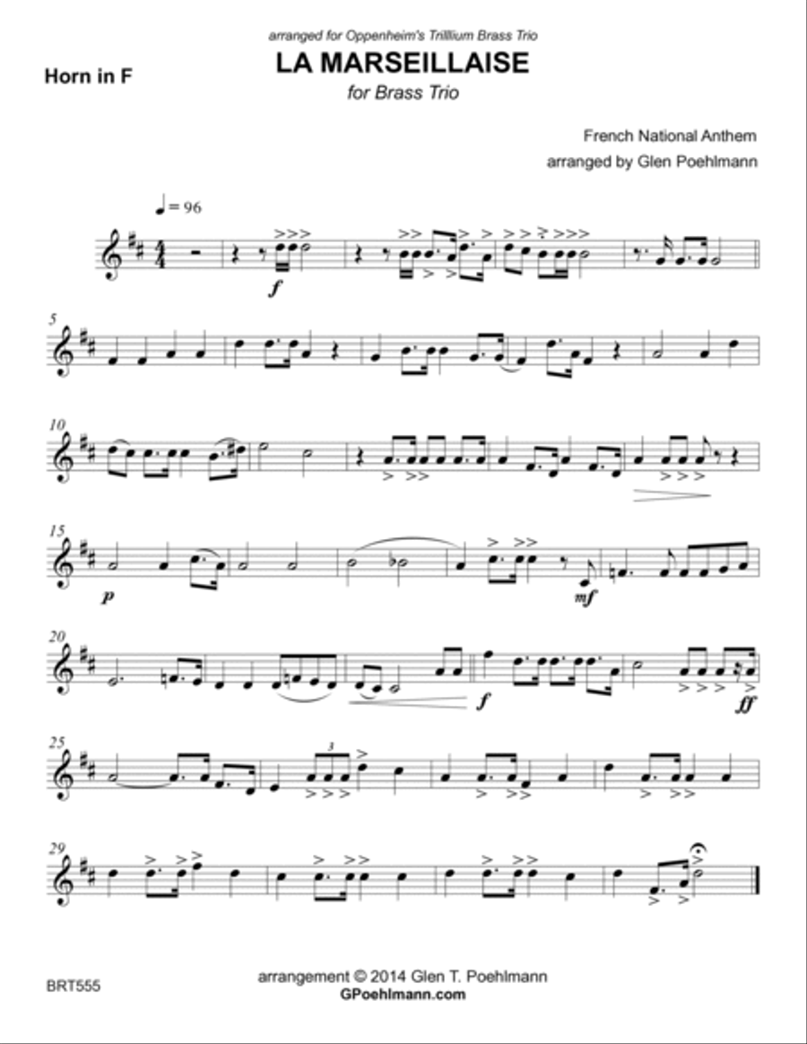 LA MARSEILLAISE (National Anthem of France) - BRASS TRIO (unaccompanied) Brass Trio scores gallery preview page 4
