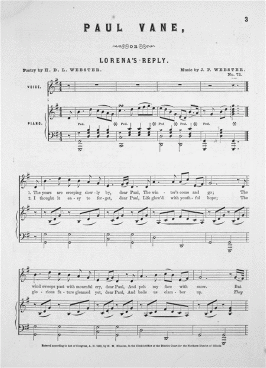 Paul Vanie, or, Lorena's Reply. Song Voice scores gallery preview page 2