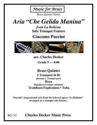 Book cover for Aria "Che Gelida Manina" from La Boheme for Brass Quintet
