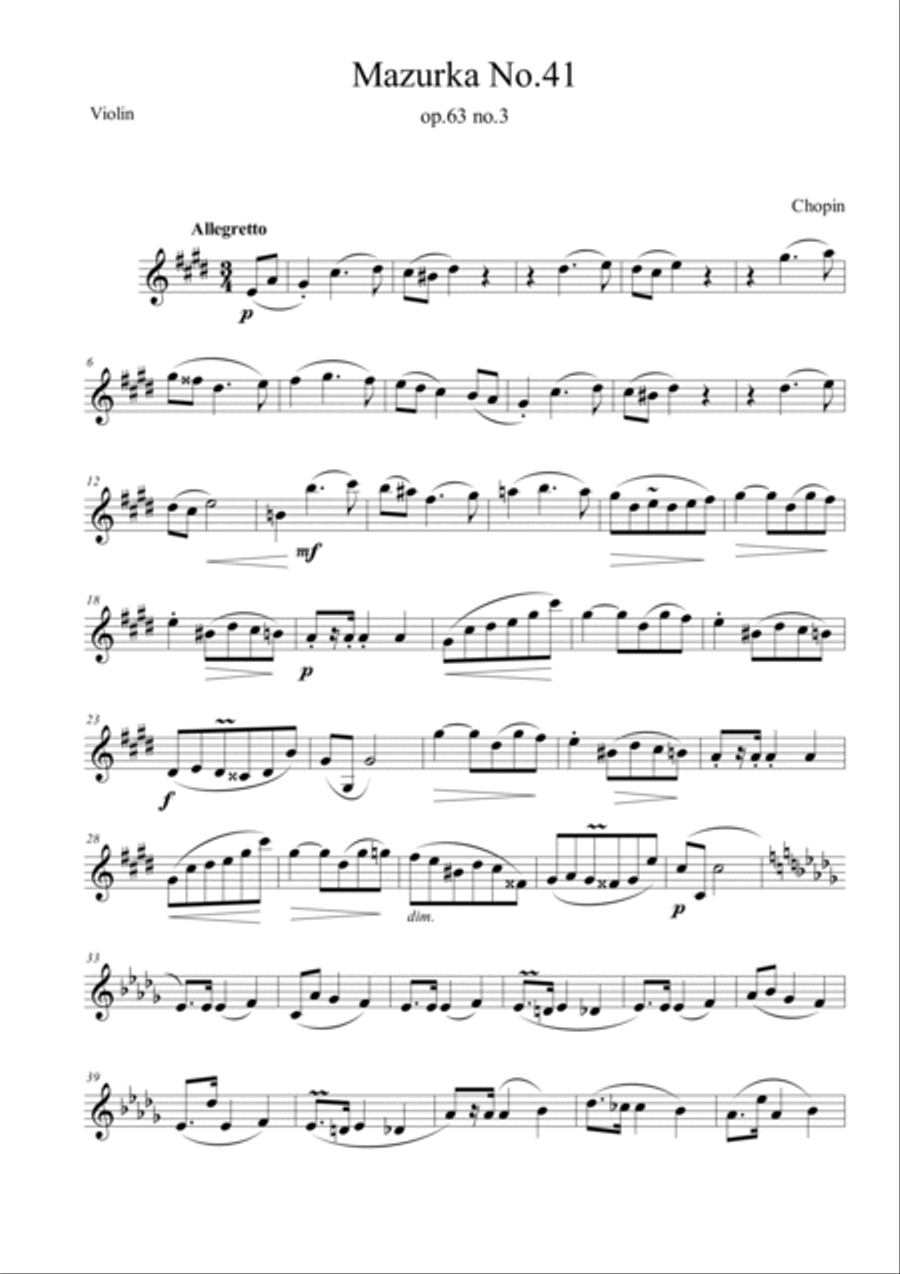 Mazurka No.41 Op. 63 No. 3 Violin Solo scores gallery preview page 5