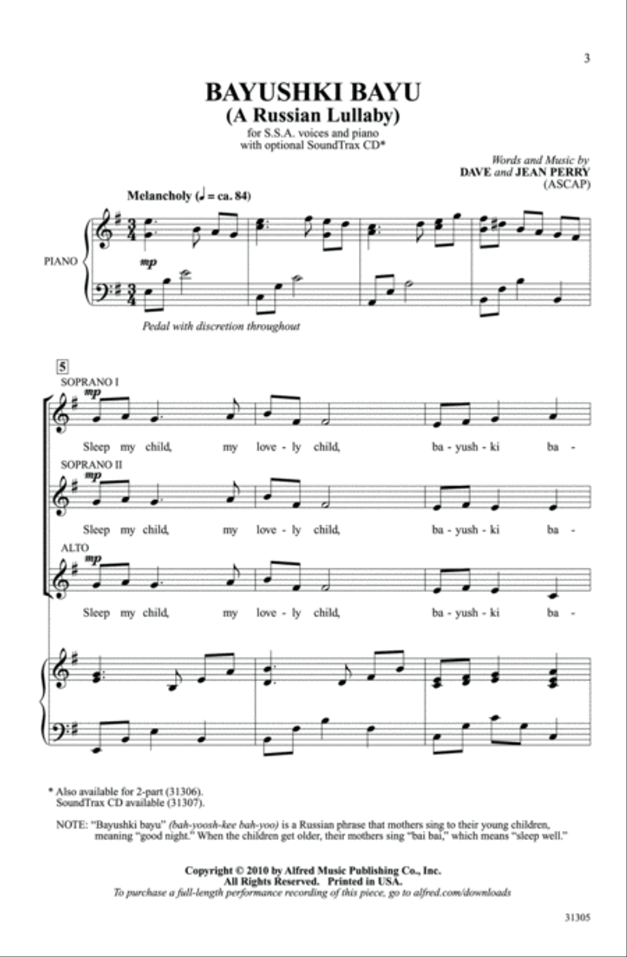 Bayushki Bayu (A Russian Lullaby) SSA scores gallery preview page 1