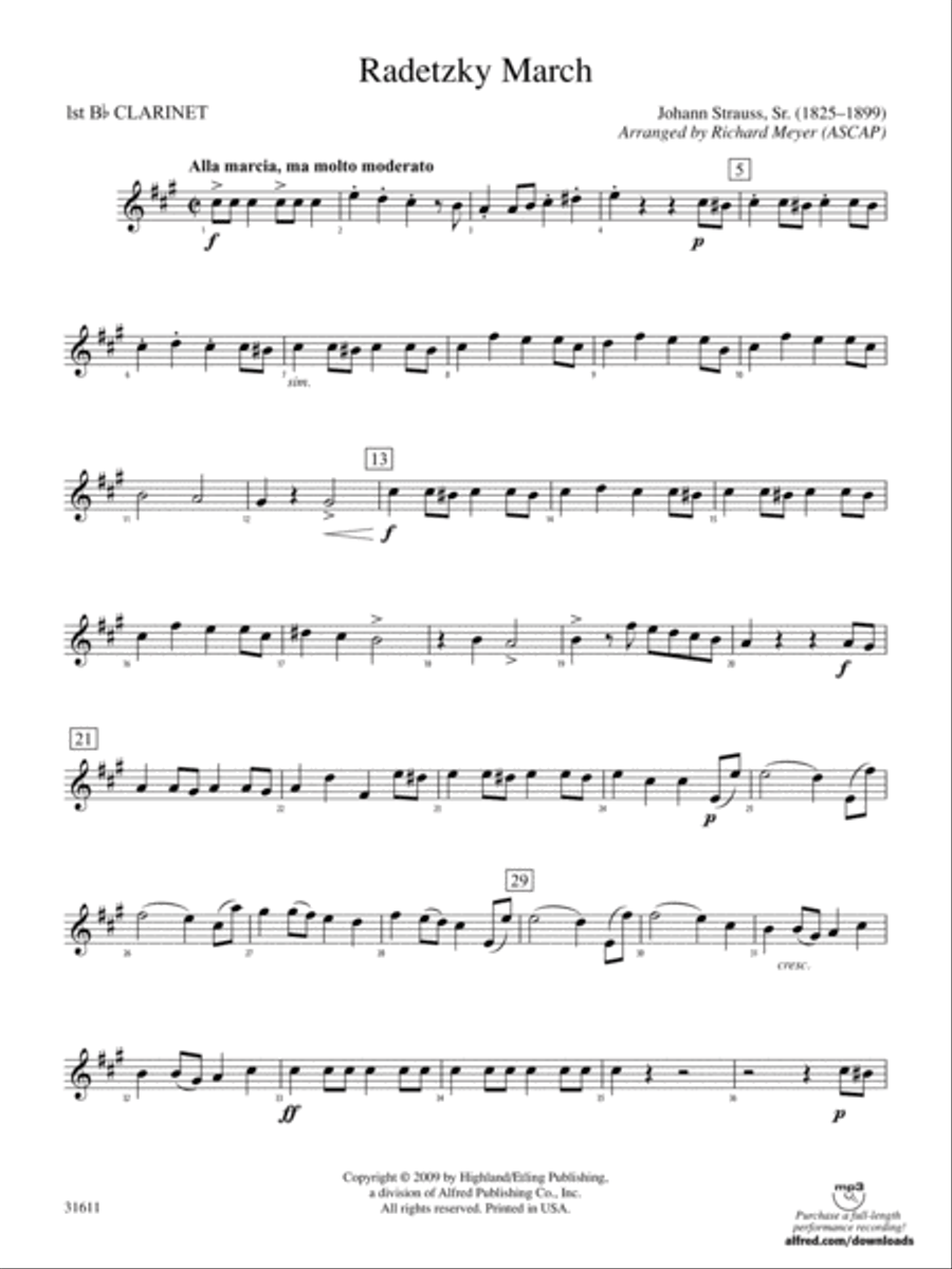 Radetzky March: 1st B-flat Clarinet Full Orchestra scores gallery preview page 1