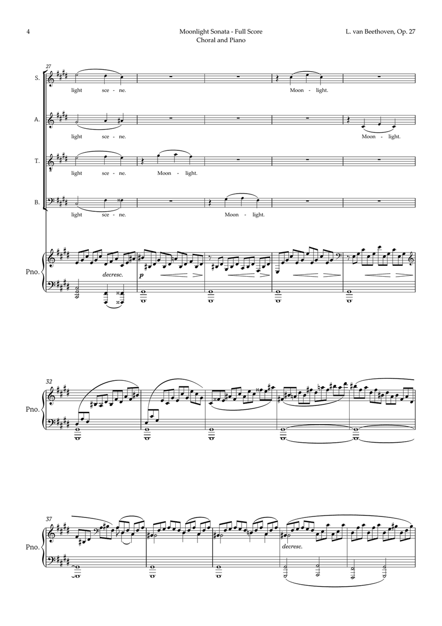 Moonlight Sonata by Beethoven for Choral and Piano 4-Part scores gallery preview page 5
