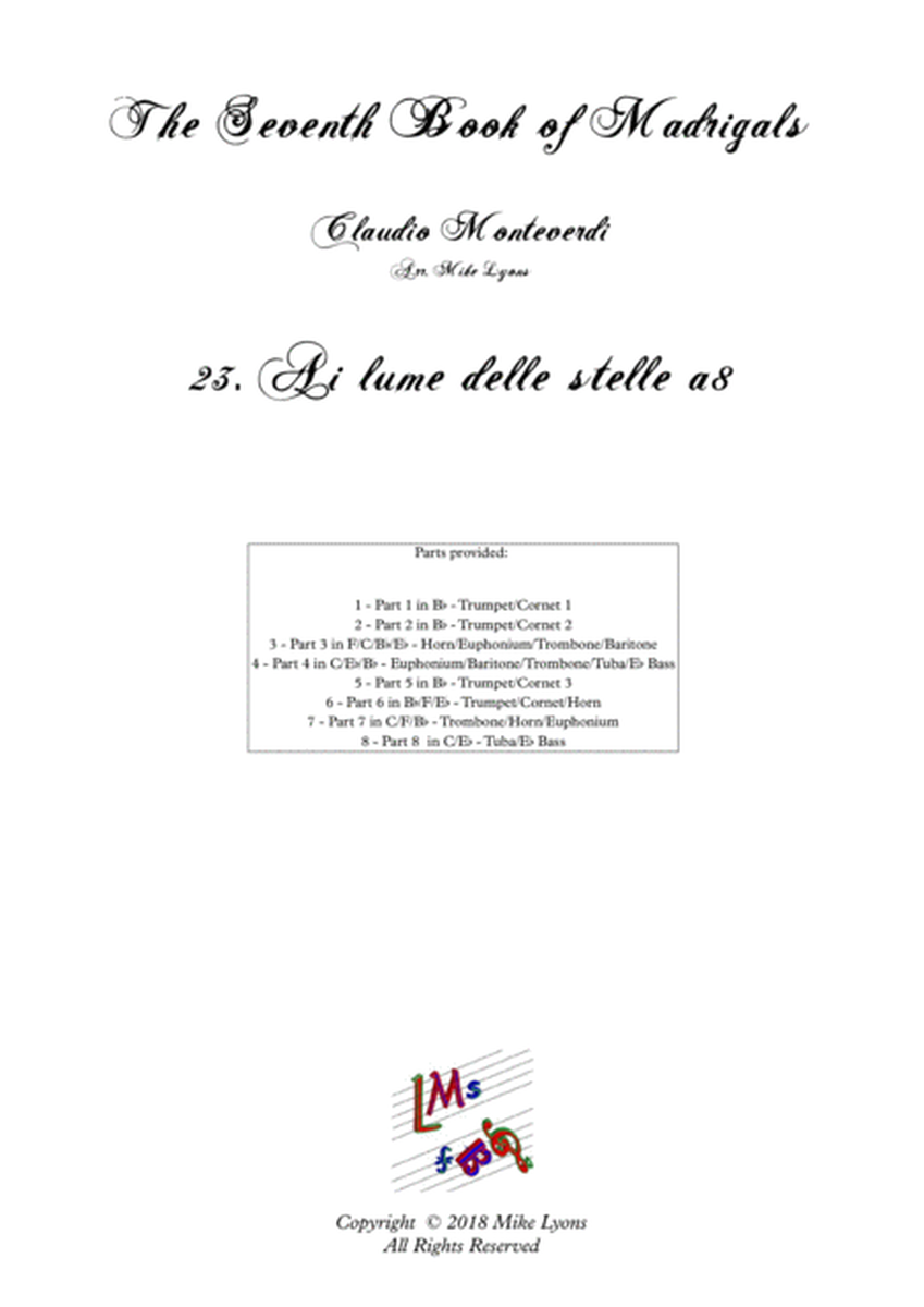 Monteverdi - The Seventh Book of Madrigals (1619) - 23. Al lume delle stelle image number null