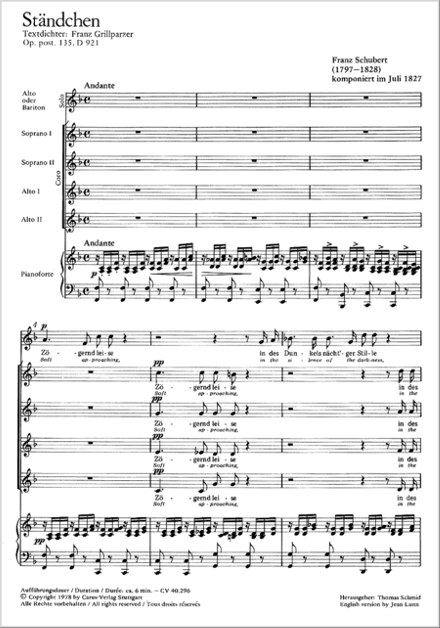 Soft approaching, in the silence of the darkness (Standchen) SSAA scores gallery preview page 18