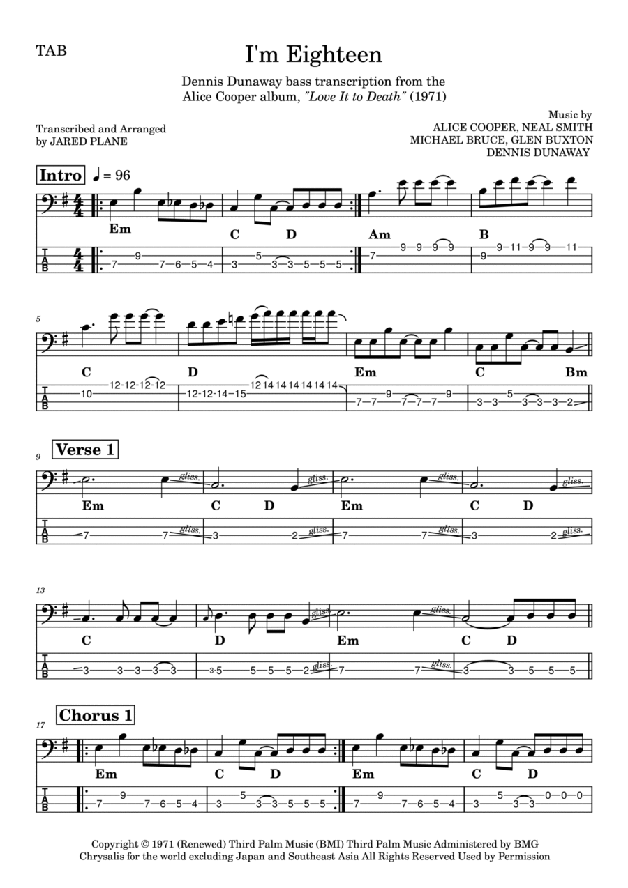 I'm Eighteen Guitar Tablature scores gallery preview page 1