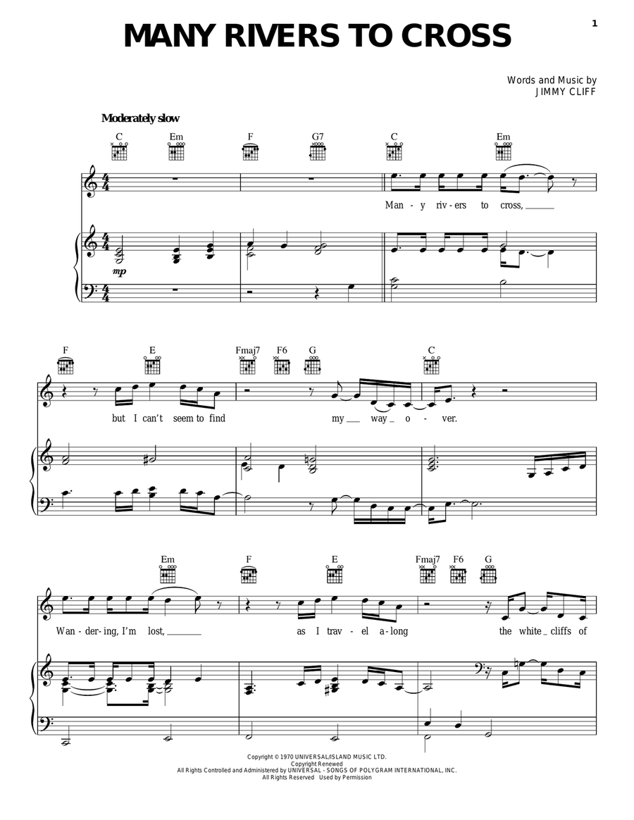 Many Rivers To Cross Piano, Vocal, Guitar scores gallery preview page 1