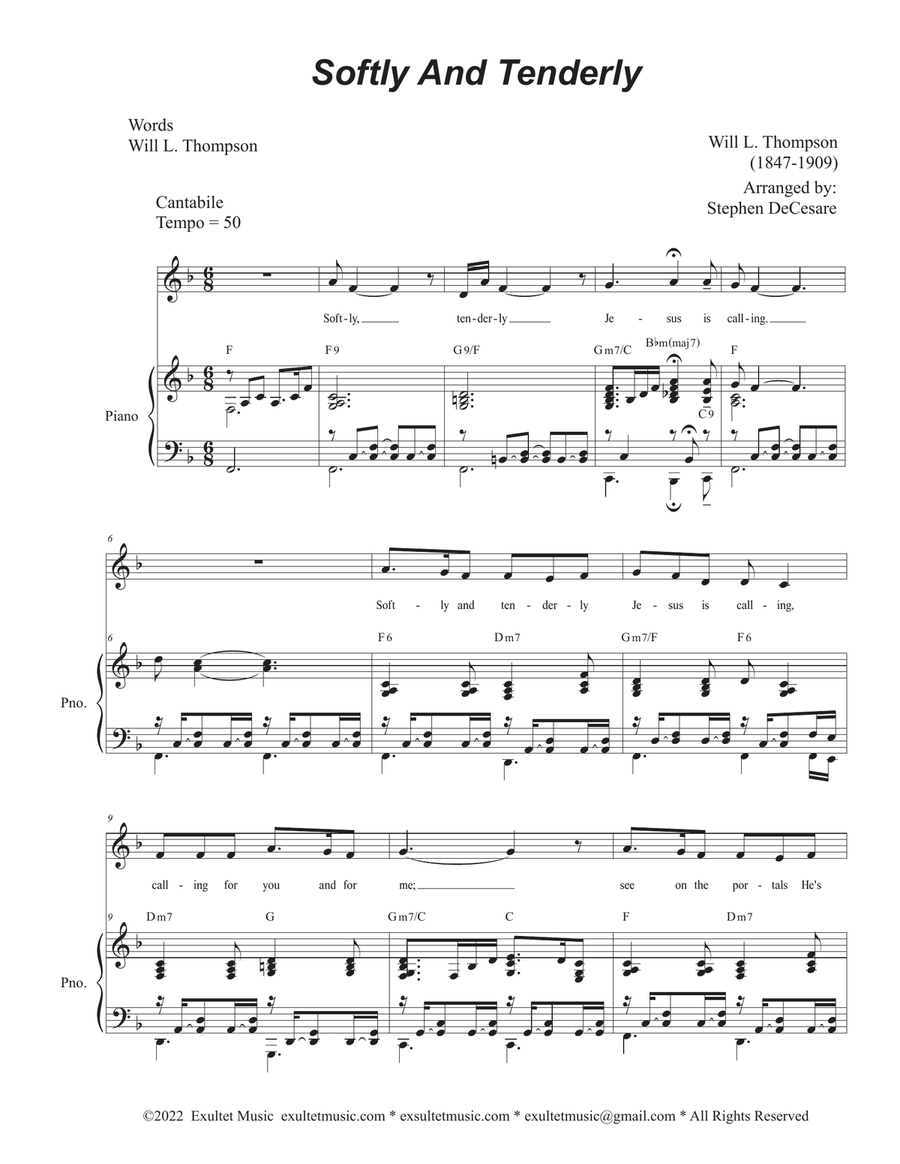 Softly And Tenderly (Unison choir - Medium Key) Unison Choir scores gallery preview page 1