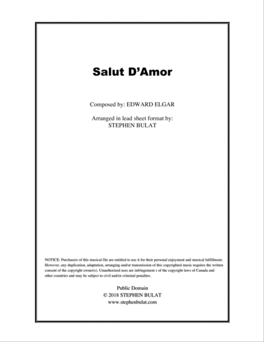 Salut D'Amor (Elgar) - Lead sheet (key of Gb) Salut D'Amor (Elgar) - Lead sheet (key of Gb) Large Ensemble scores gallery preview page 1