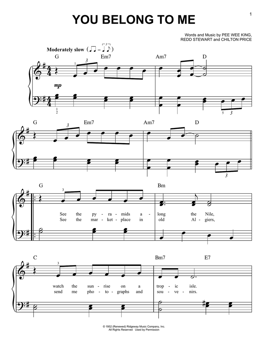 You Belong To Me You Belong To Me Easy Piano scores gallery preview page 1