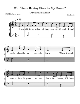 Will There Be Any Stars In My Crown? LARGE PRINT Hymn Gospel Easy Piano