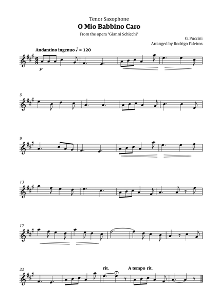 O Mio Babbino Caro - for tenor sax solo image number null