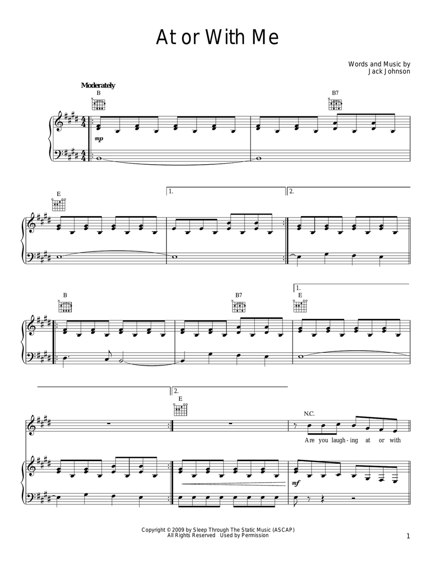 At Or With Me Piano, Vocal, Guitar scores gallery preview page 1
