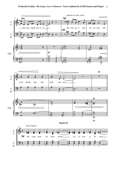 Frederick Frahm: "My Song Is Love Unknown" for SATB chorus and organ
