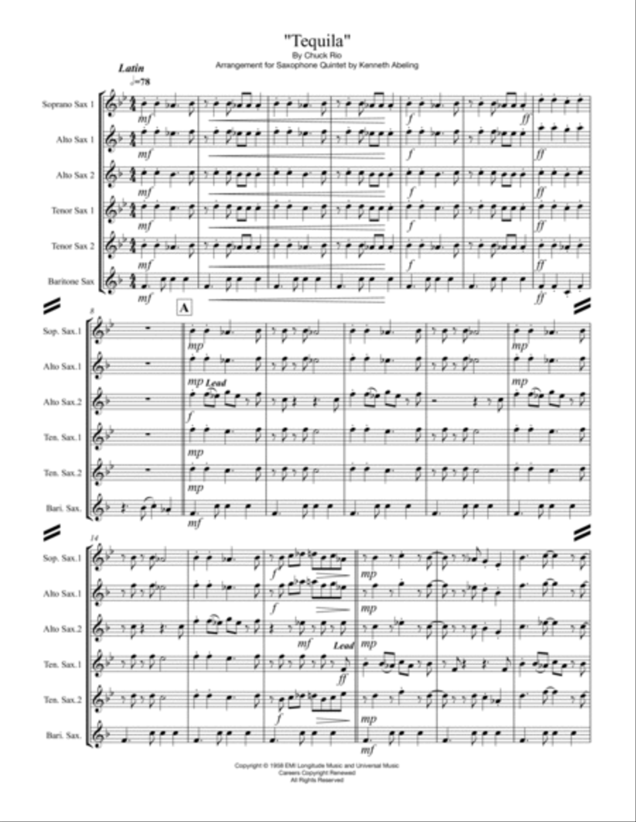 Tequila Saxophone Quintet scores gallery preview page 2