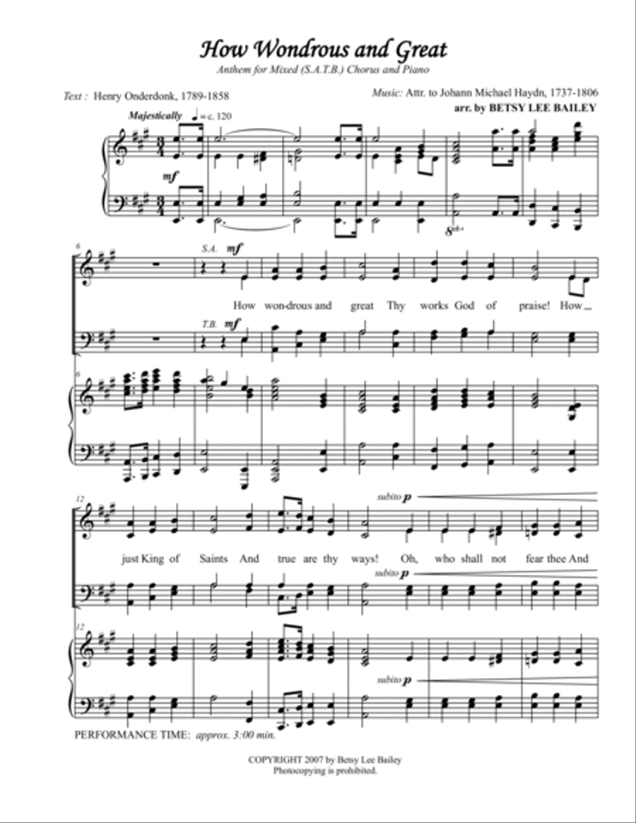 How Wondrous and Great 4-Part scores gallery preview page 2