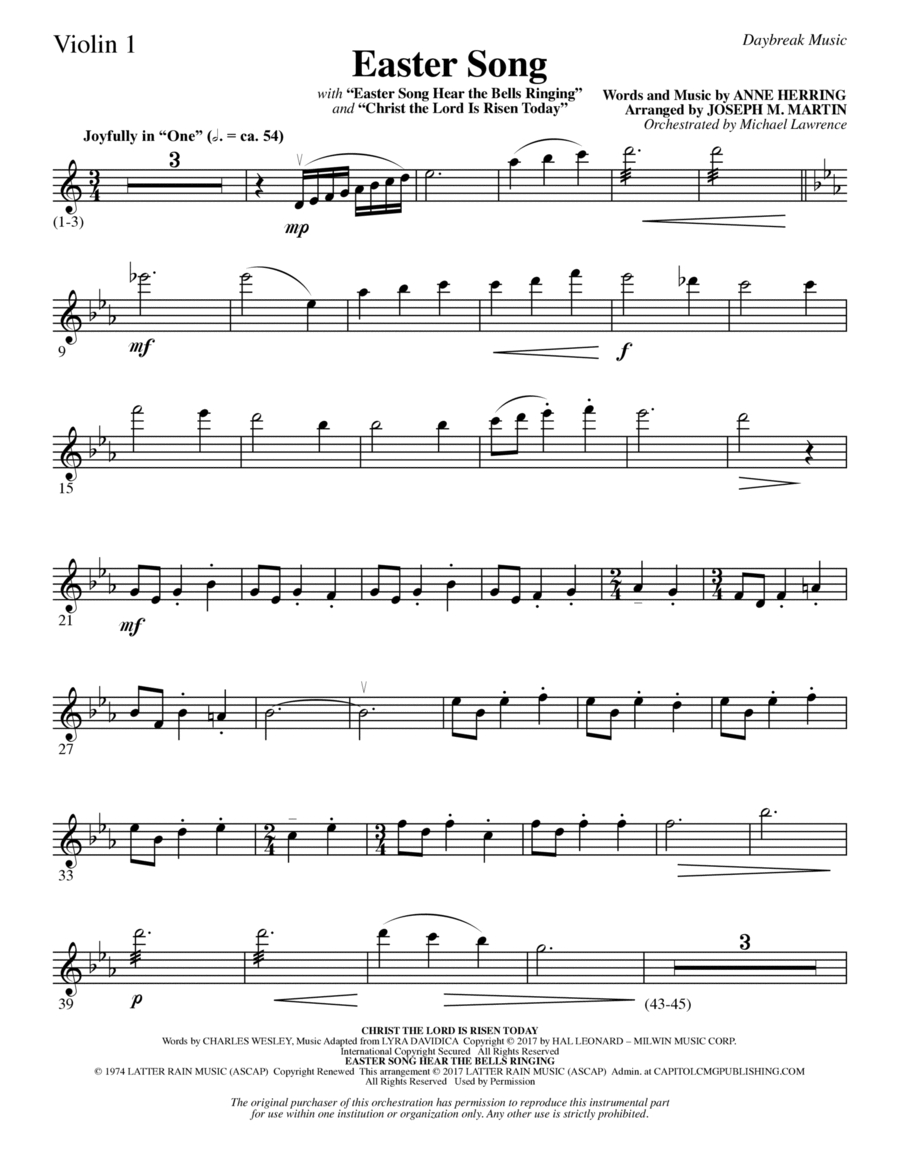 Easter Song (with Christ The Lord Is Risen Today) - Violin 1 Choir scores gallery preview page 1