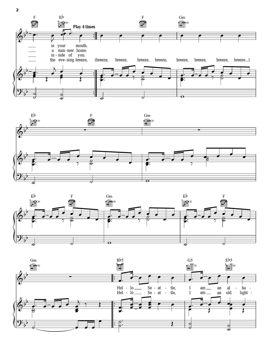 Hello Seattle Piano, Vocal, Guitar scores gallery preview page 2