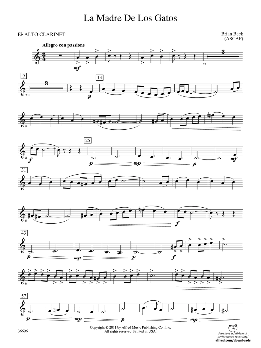 La Madre de los Gatos: (World Part) E-flat Alto Clarinet