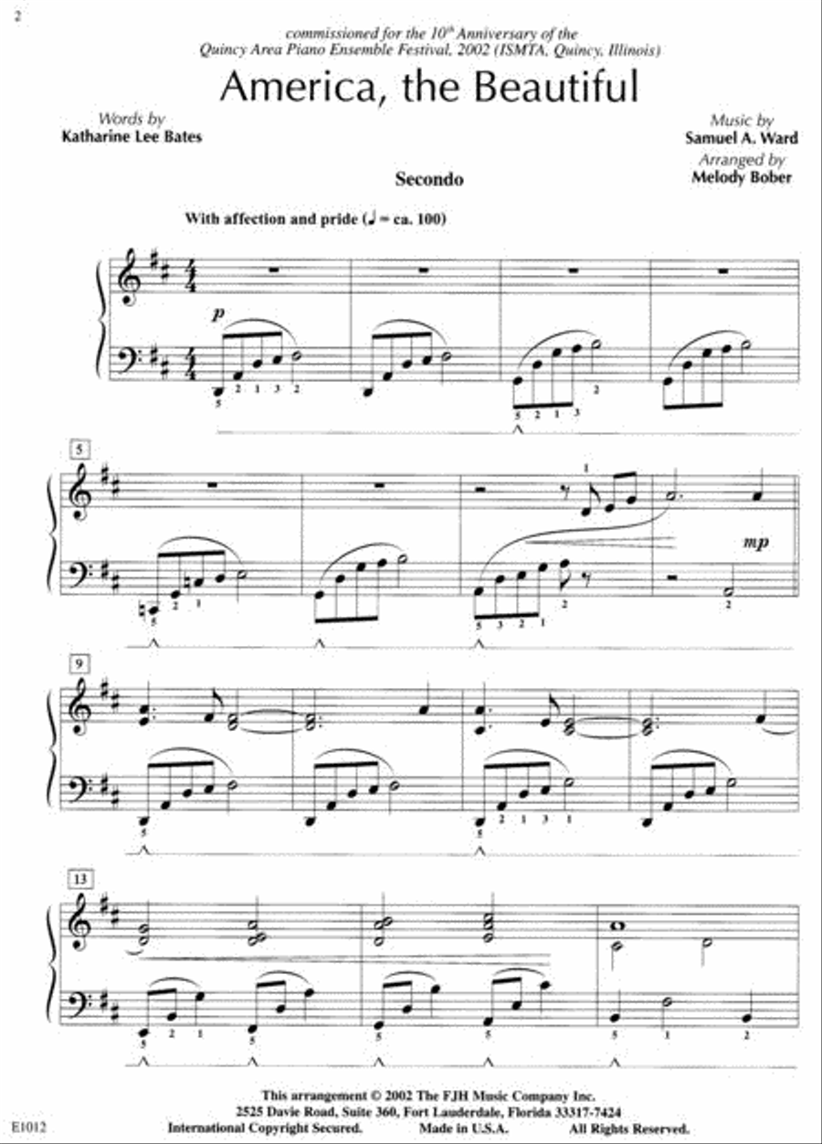 America, the Beautiful America, the Beautiful Piano Method scores gallery preview page 2