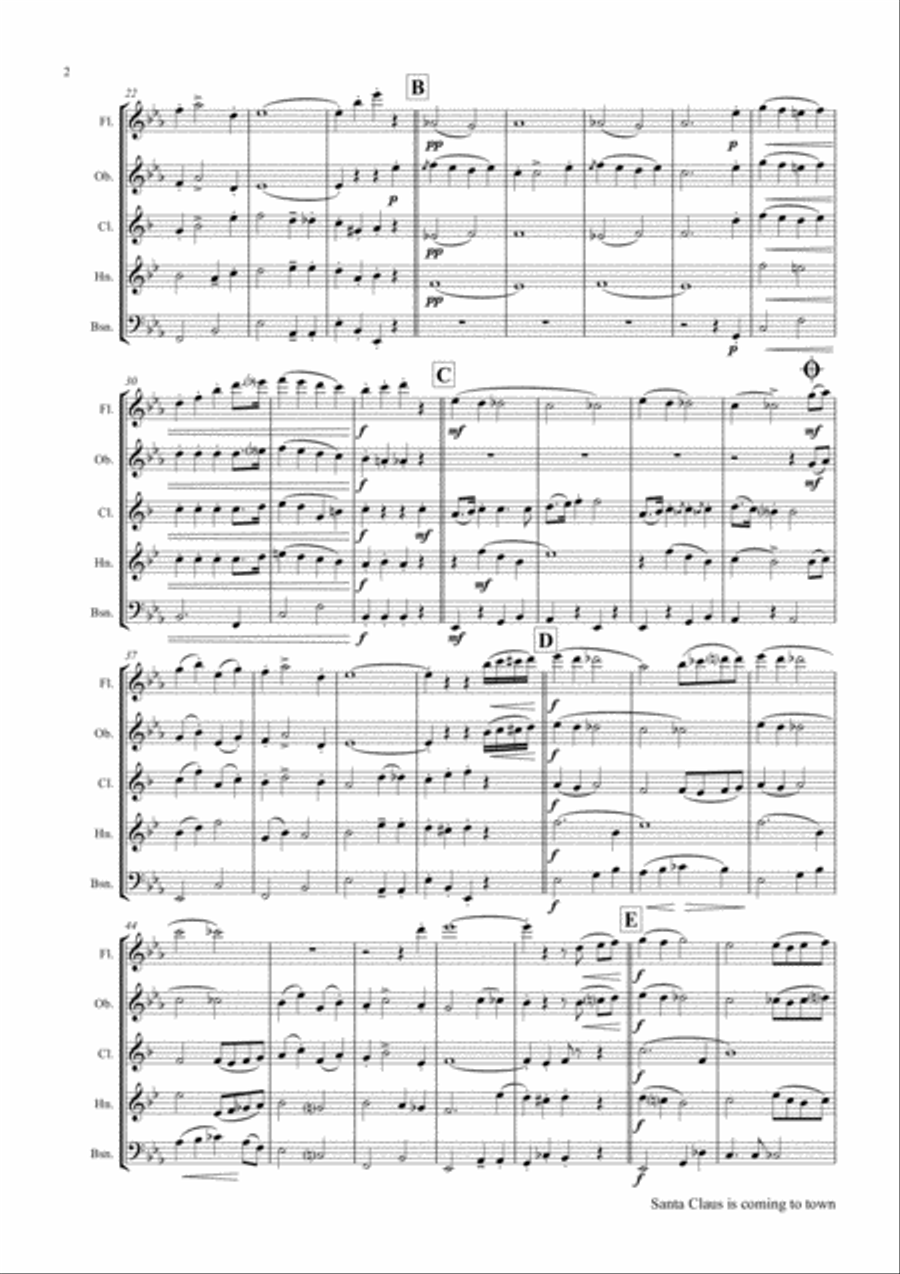 Santa Claus Is Comin' To Town Woodwind Quintet scores gallery preview page 2
