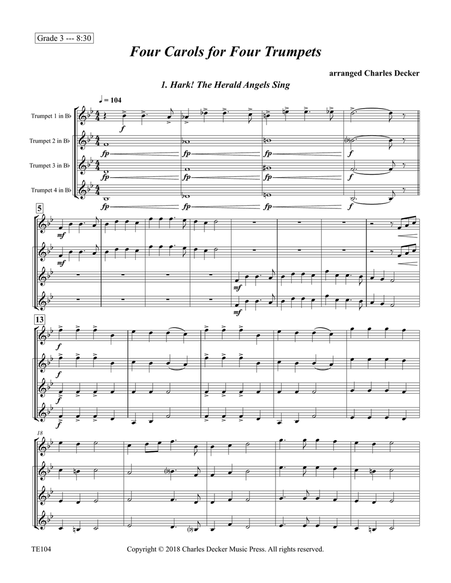 Four Carols for Four Trumpets Trumpet scores gallery preview page 2