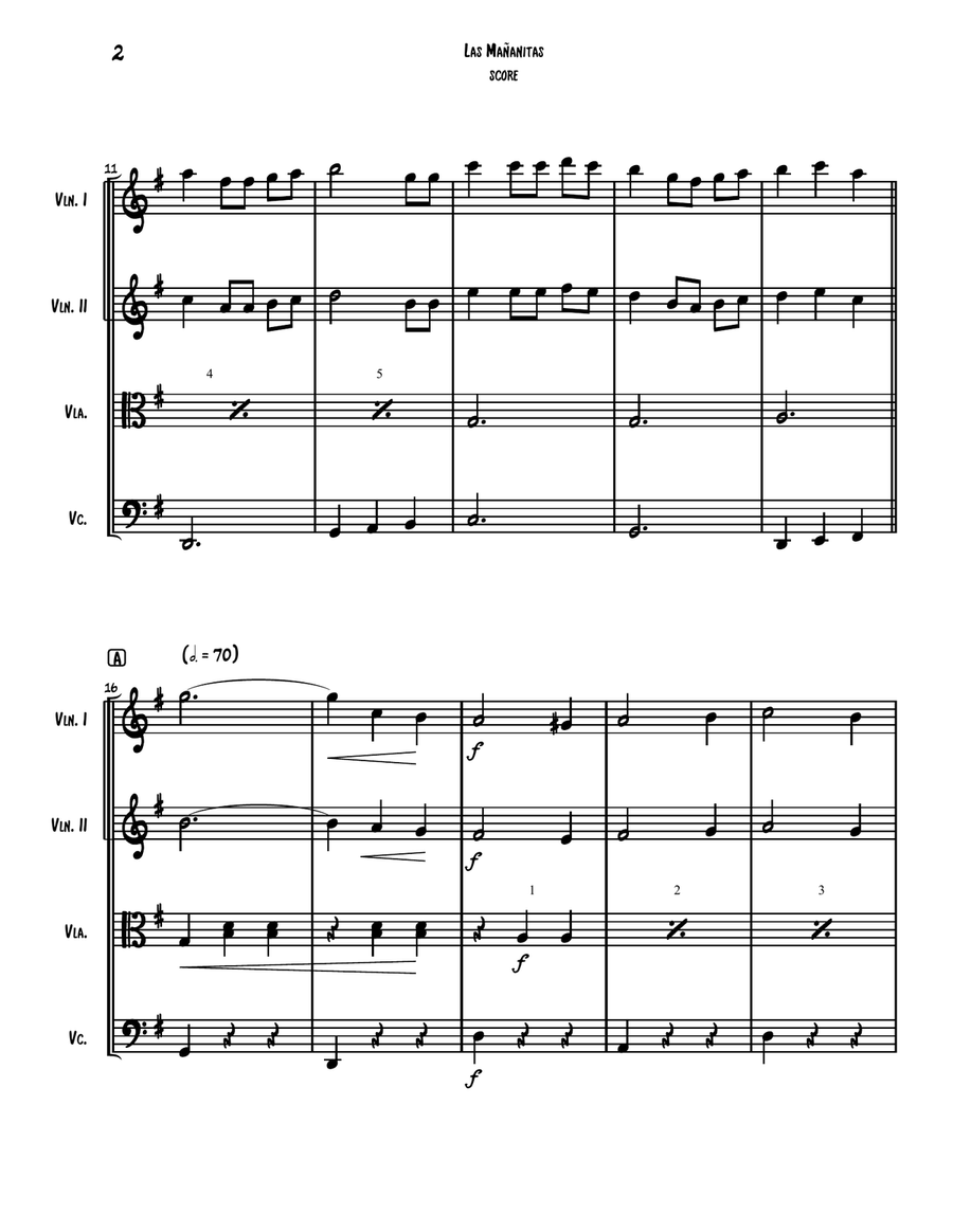 Las Mañanitas (Mexican Birthday Song) for String Quartet String Quartet scores gallery preview page 3