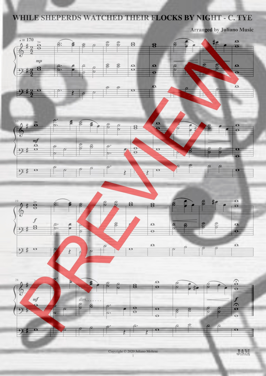 WHILE SHEPERDS WATCHED THEIR FLOCKS BY NIGHT (EASY ORGAN ARRANGEMENT) - C. TYE Organ Solo scores gallery preview page 2