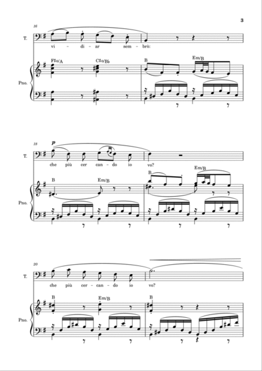 Una Furtiva Lagrima (Tenor in Em) Piano, Vocal, Guitar scores gallery preview page 3