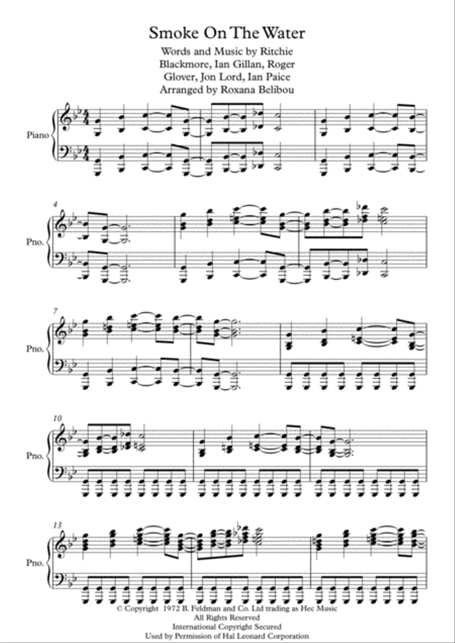 Smoke On The Water Piano Solo scores gallery preview page 1