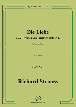 Book cover for Richard Strauss-Die Liebe,in E Major,Op.71 No.3,for Voice and Piano