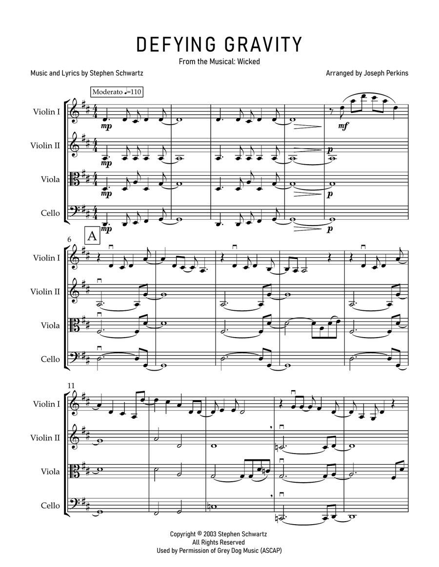 Defying Gravity String Quartet scores gallery preview page 1