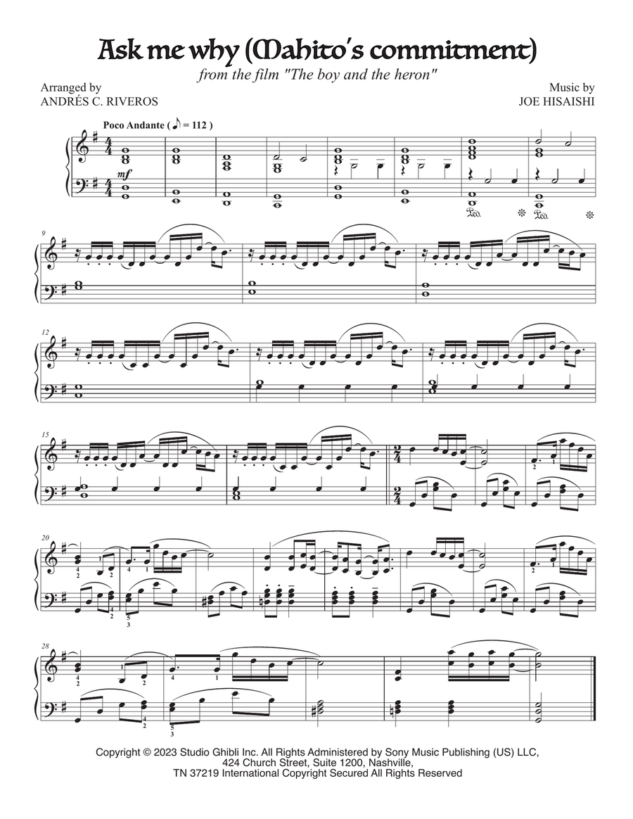 Ask Me Why (Mahito's Commitment) Piano Solo scores gallery preview page 1