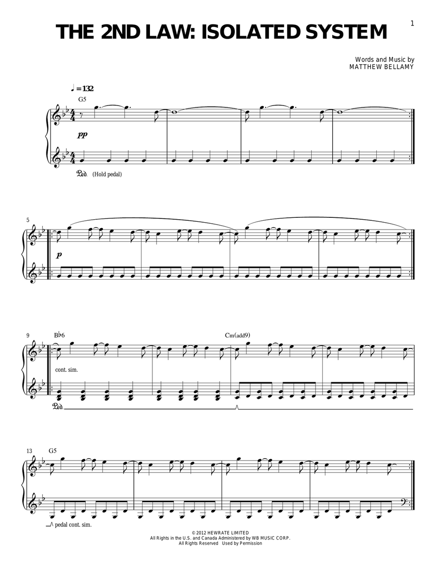 The 2nd Law: Isolated System Easy Piano scores gallery preview page 1