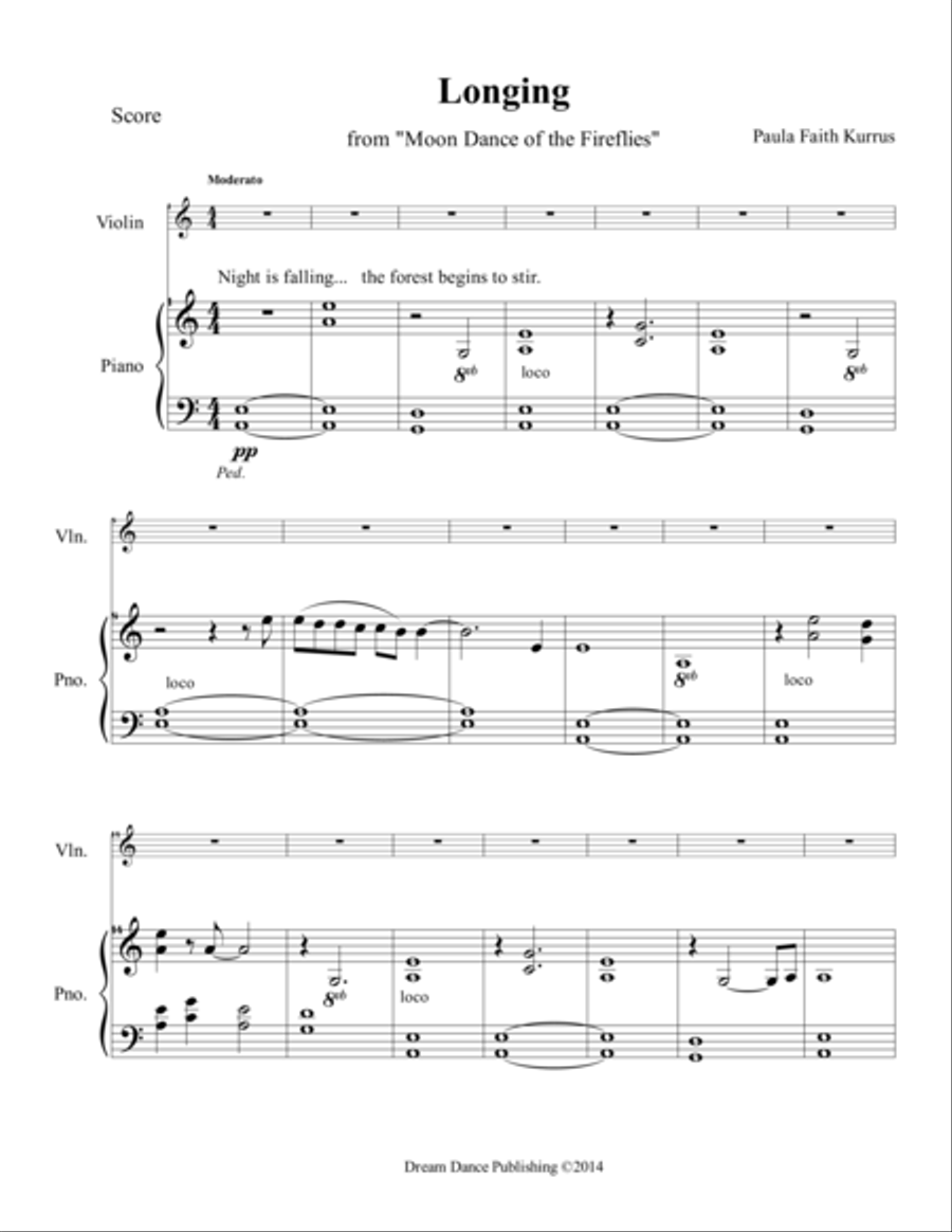 Longing (from Moon Dance of the Fireflies) score Violin Solo scores gallery preview page 1