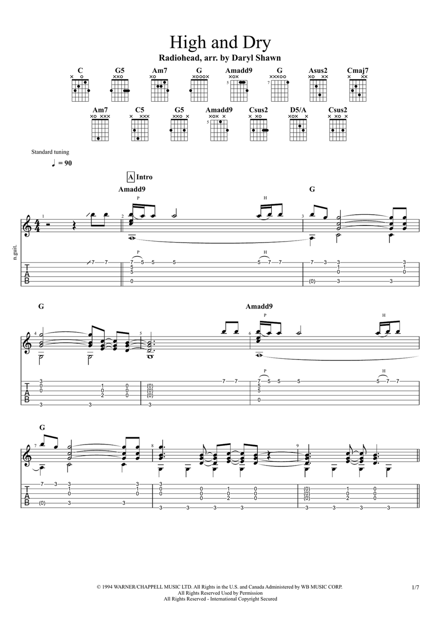 High And Dry Guitar Tablature scores gallery preview page 1