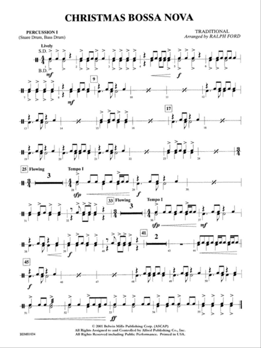 Christmas Bossa Nova: 1st Percussion Concert Band scores gallery preview page 1