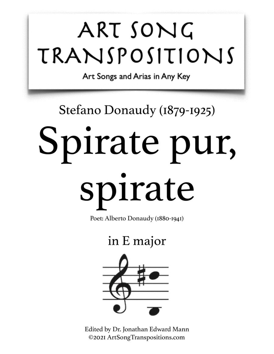 DONAUDY: Spirate pur, spirate (transposed to E major) Voice scores gallery preview page 1