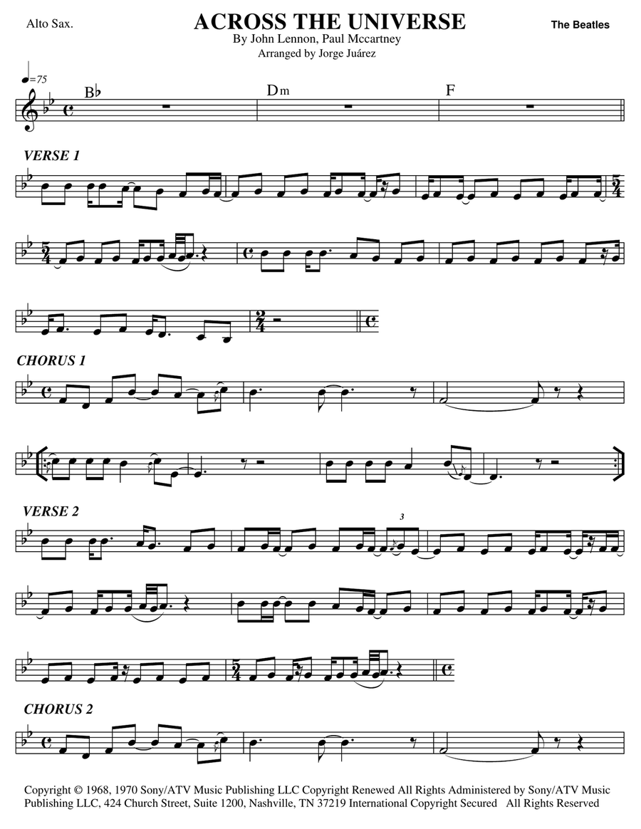 Across The Universe Alto Saxophone scores gallery preview page 1