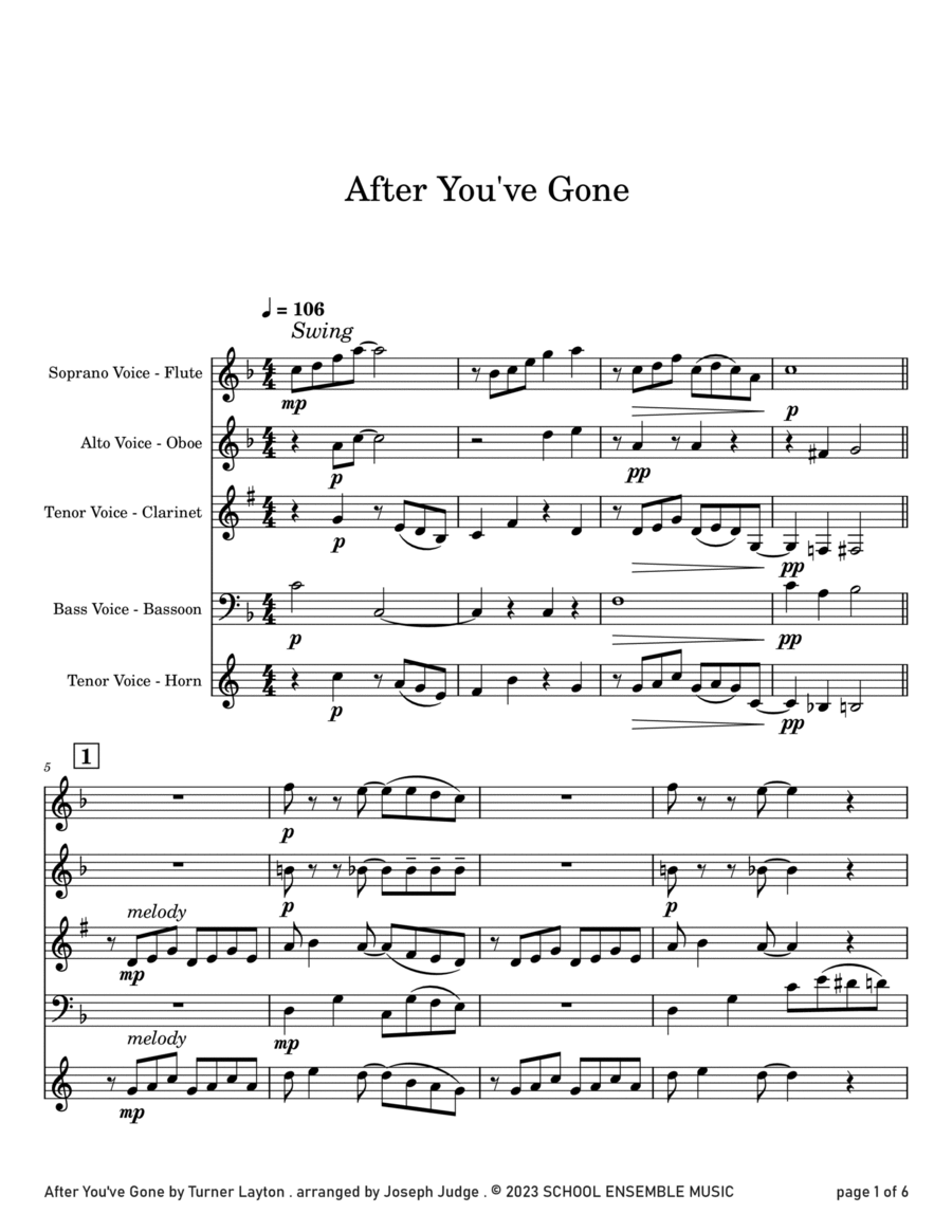 After You've Gone by Layton for Woodwind Quartet in Schools Woodwind Quartet scores gallery preview page 1
