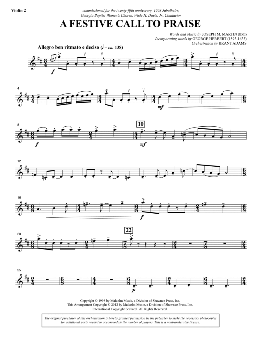 A Festive Call to Praise - Violin 2 Choir scores gallery preview page 1